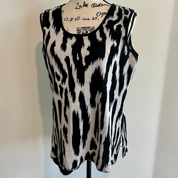 MING WANG ANIMAL PRINT MID LENGTH SCOOP NECK KNIT TANK TOP Sz M SOPHISTICATED - Picture 14 of 15
